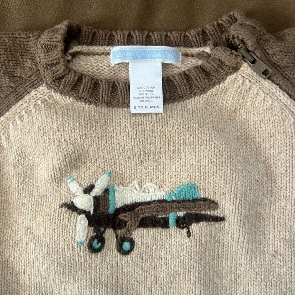 ✈️ Janie and Jack 6-12M Airplane Knit Sweater - Picture 3 of 5